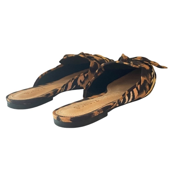 Schutz Flats Mules Shoes Womens 6 Black Tiger Stripe Bow Bows Pointed Knotted - Picture 6 of 9